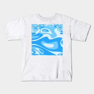 Go With the Flow - 60's Retro Groovy Abstract Shapes In Blue and Aqua Kids T-Shirt